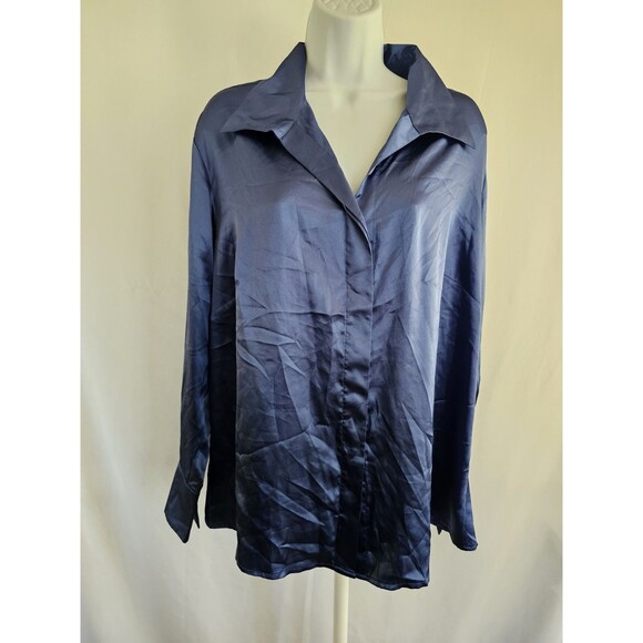 Laura Scott Woman Blouse Women's Blue Shiny Satin Button Front Size 20W - Picture 1 of 6